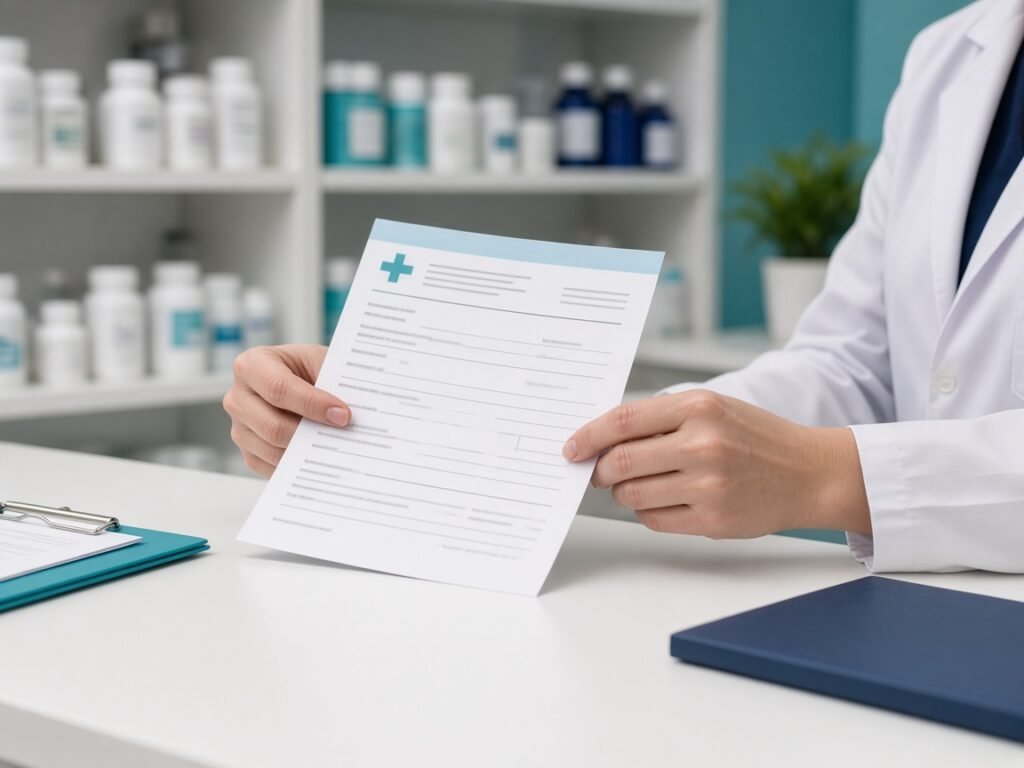 Pharmacist carefully reviewing a request