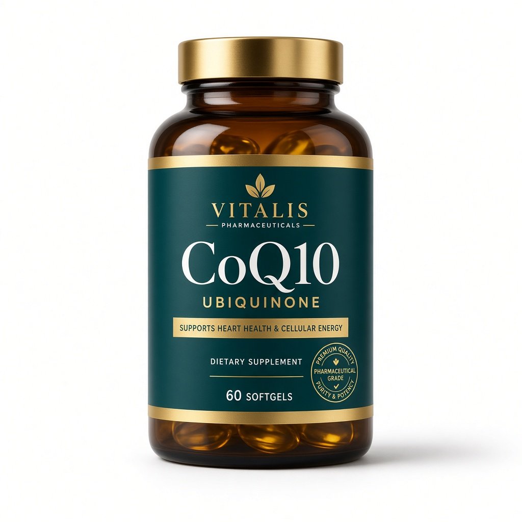 Premium CoQ10 softgel bottle