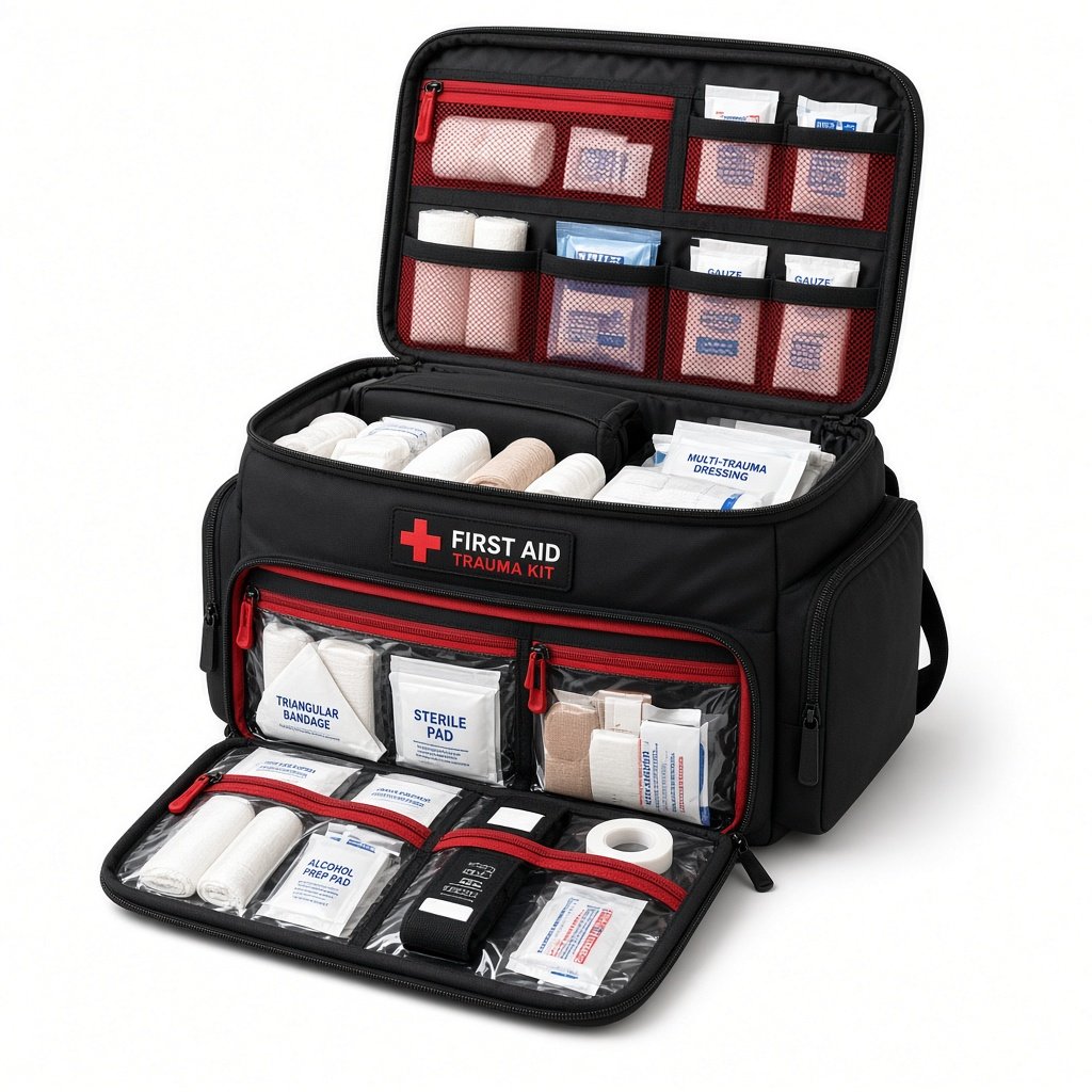 Organized professional first aid trauma kit